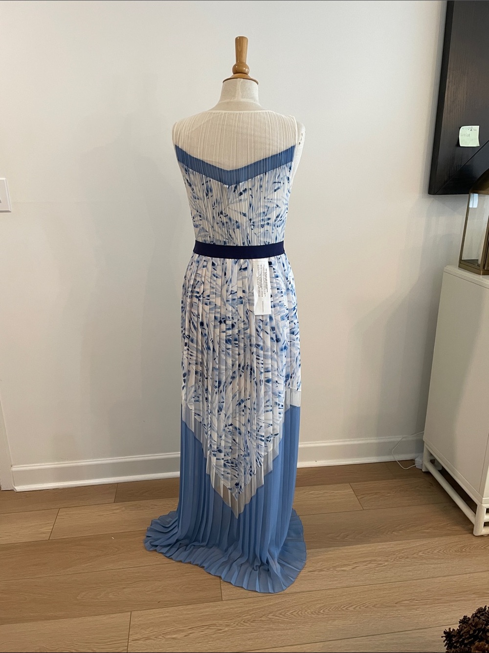 BCBG White and Blue High-Low Pleated Maxi Dress - Picture 2 of 7